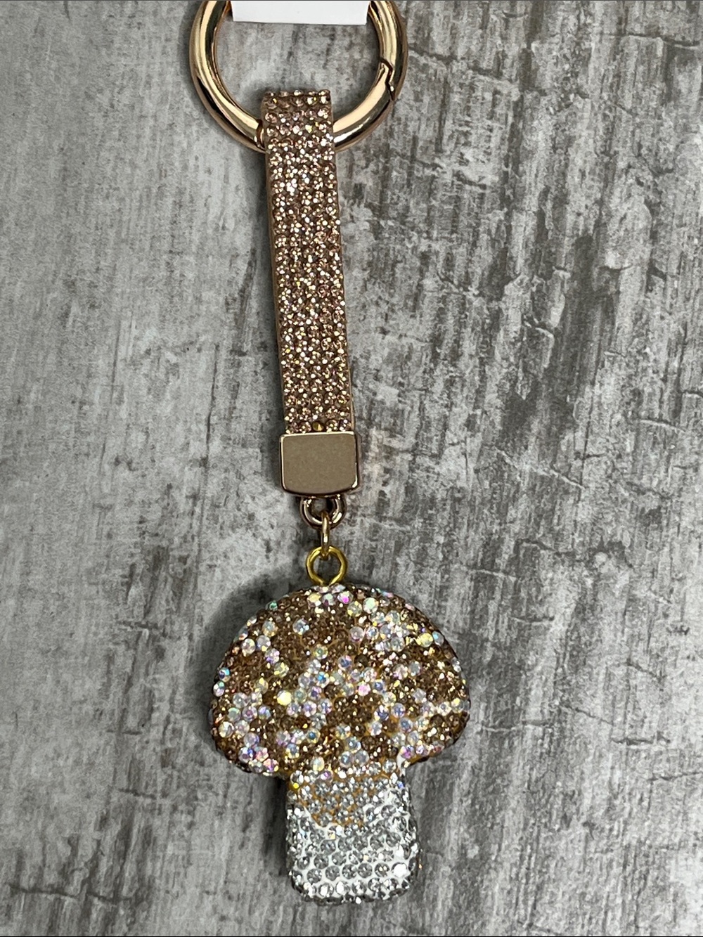 Gold and Silver Crystal Mushroom Keychain Charm